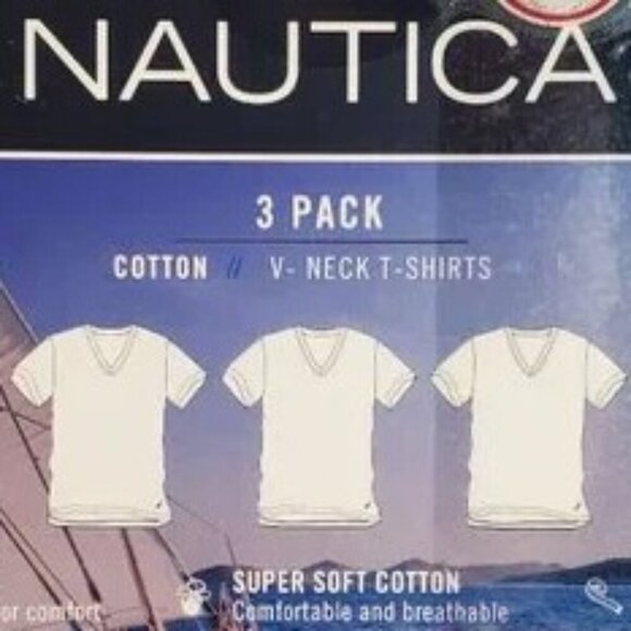 NWT NAUTICA Men's 3-Pack V-Neck Classic Fit Comfort Cotton Blend T-Shirts - Picture 8 of 8